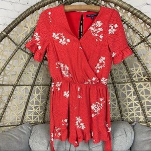 One Clothing Floral Front Wrap Romper - Red